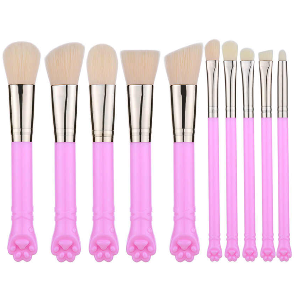 Glowii 10pcs Cute Pink Cat Paw Brush Set Glowii